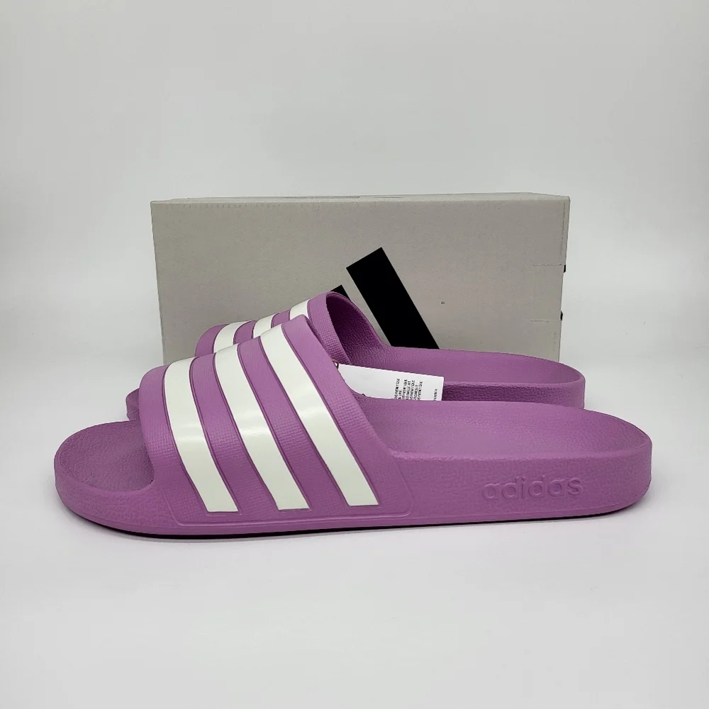 adidas Adilette Aqua Slides Preloved Purple Off White Grey Two Women's Size 11 - Picture 2 of 7